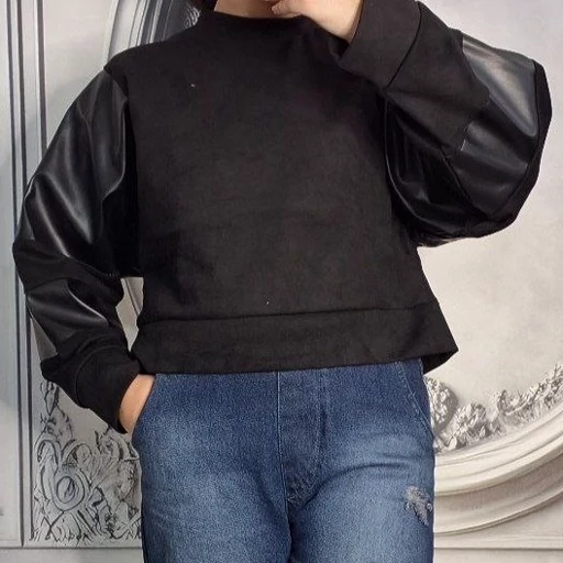 کراپ آستین چرم هستی جنس سوئیت و چرم زنانه