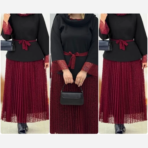 ست اطلسی جنس شومیز مازراتی دامن و کمربند دانتل فری38تا46 زنانه