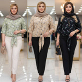 شومیز گره ای برگی جنس شانتون شیک و مجلسی