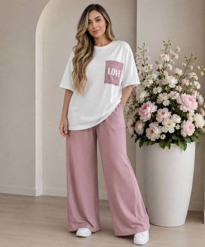 ست تیشرت شلوار Love جنس گلکسی نخ پنبه با کیفیت زنانه