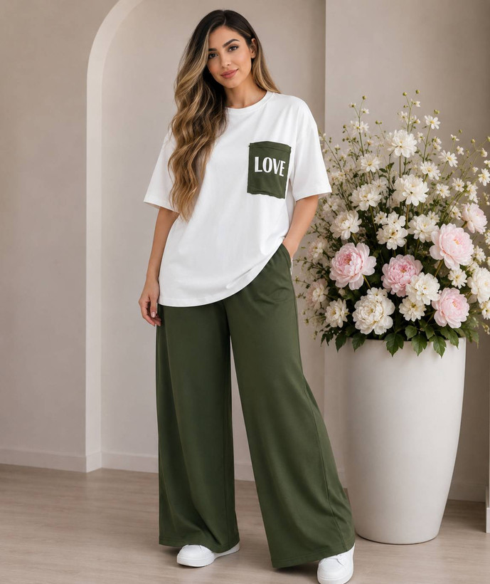 ست تیشرت شلوار Love جنس گلکسی نخ پنبه با کیفیت زنانه