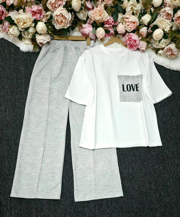 ست تیشرت شلوار Love جنس گلکسی نخ پنبه با کیفیت زنانه