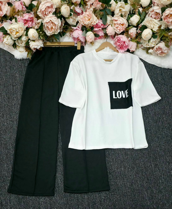 ست تیشرت شلوار Love جنس گلکسی نخ پنبه با کیفیت زنانه
