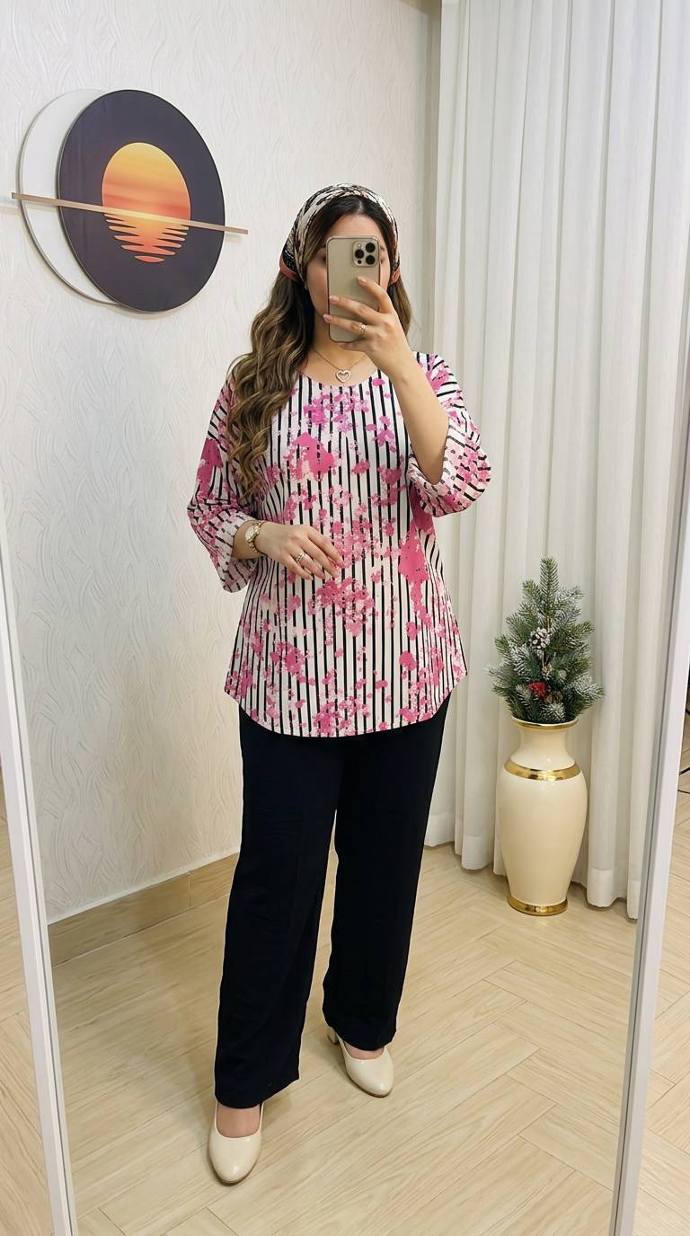 ست سوسن جنس شومیز سوپرنخ خارجی جنس شلوار شانتون جودون درجه یک زنانه