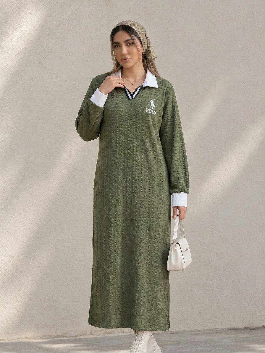 پراهن بلند polo جنس تریکو ژاکارد بافت دار زنانه