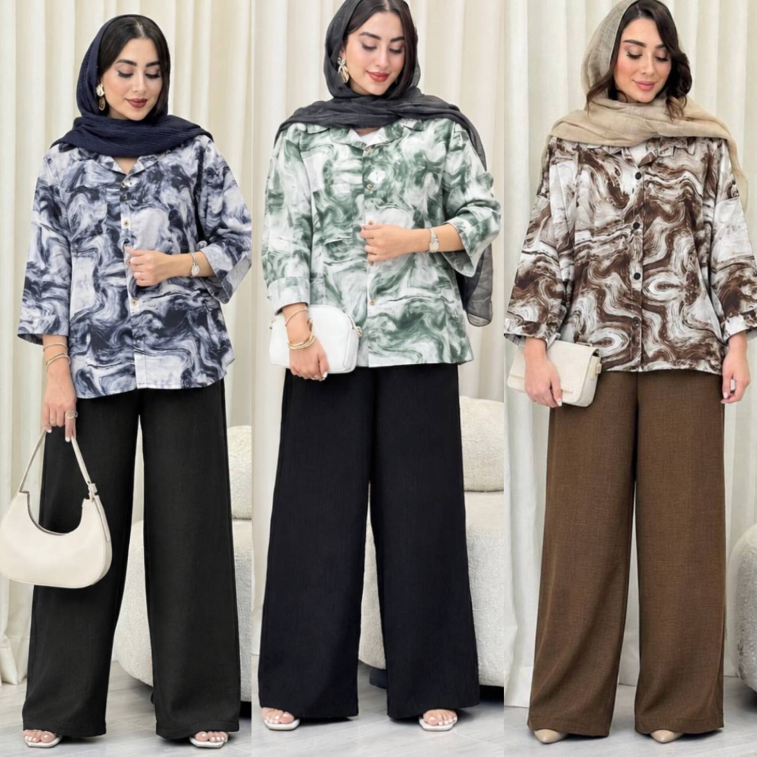 ست مانتو و شلوار حورا جنس شومیز گازوییلی /شلوار شانتون زنانه