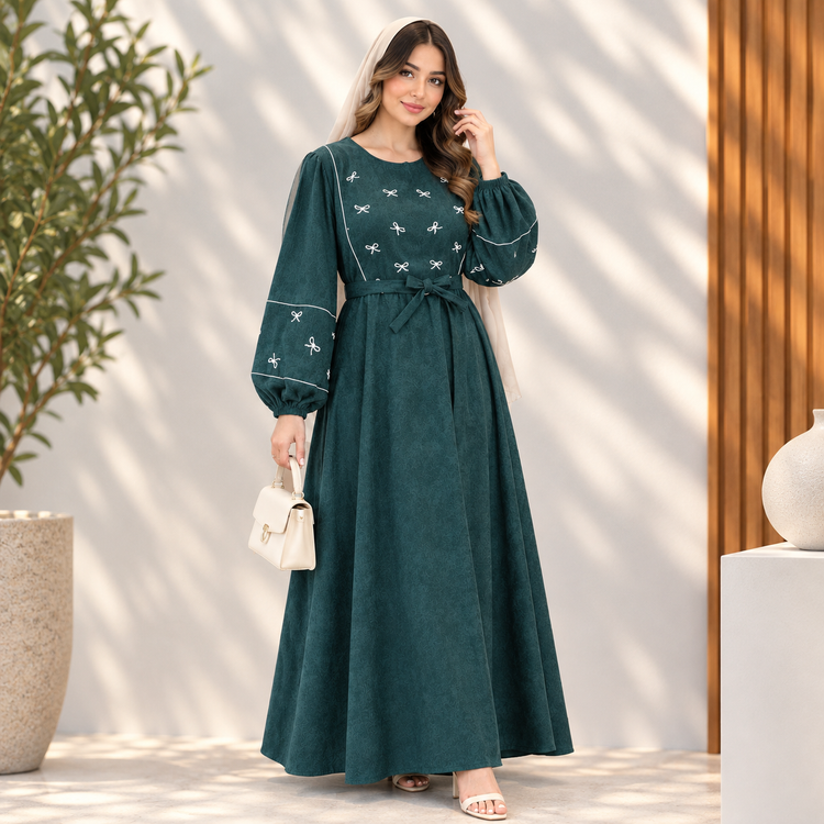کفتان گلدوزی پاپیونی پاییزه جنس مخمل کبریتی ریز