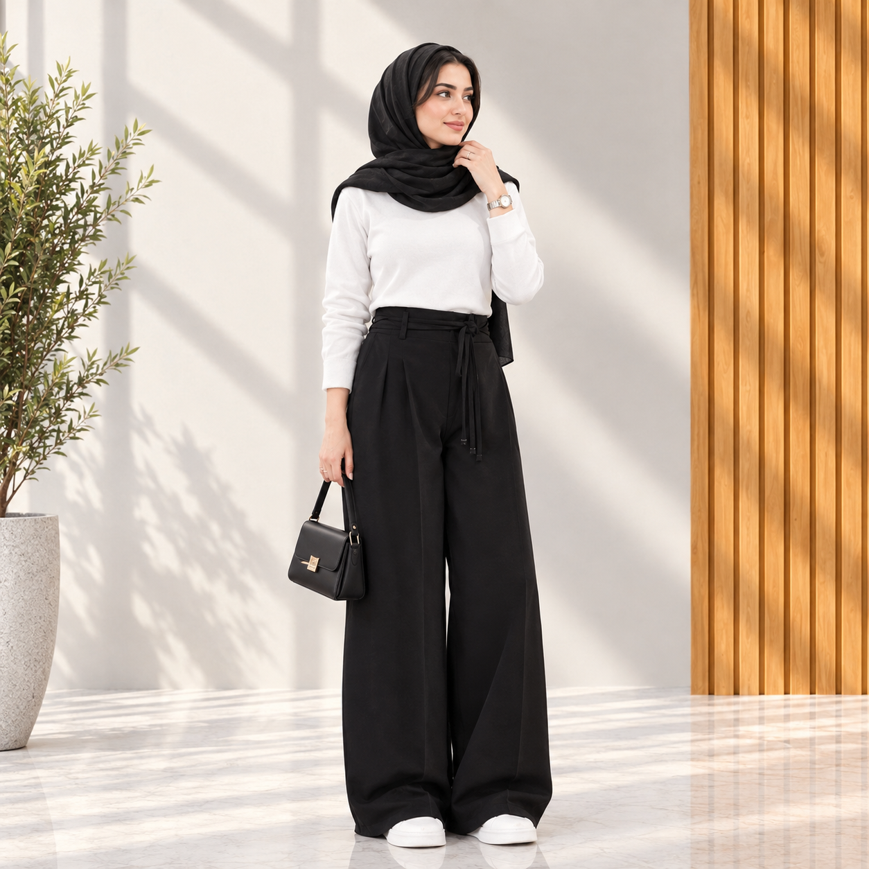 شلوار بگ کمربنددار جنس مازراتی زنانه
